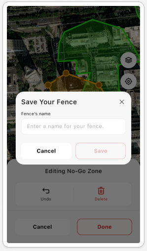 Earlier no-go zone editor using the same generic Delete action.