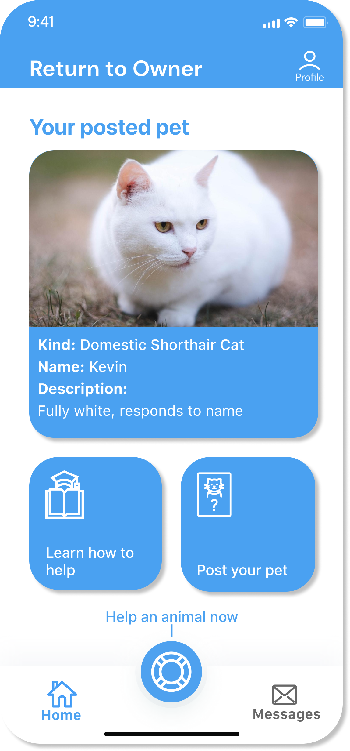Owner home screen for the return-to-owner app.